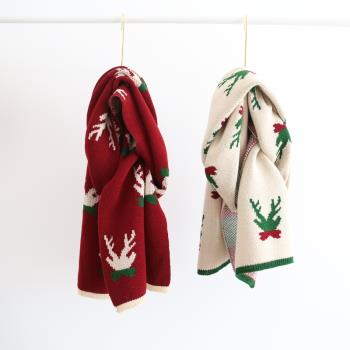 圣誕新年麋鹿加厚保暖圍巾 冬季chic學生加長可愛圍脖節日禮物紅