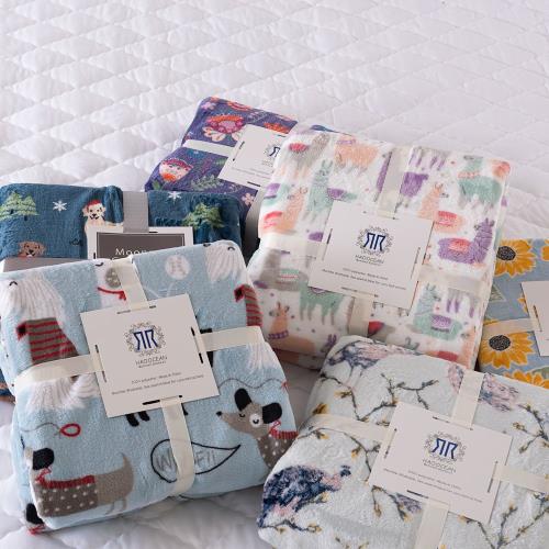 薅羊毛 圣誕花色法蘭絨毯寶寶絨卡通圖案兒童毛毯蓋毯床單 1KG