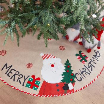 立體圣誕老人雪人麻布刺繡樹裙加大圣誕樹下圍裙圣誕場景裝飾品