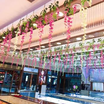 仿真紫藤花假花紫羅蘭吊頂花藤室內婚慶裝飾藤條塑料花條藤蔓植物