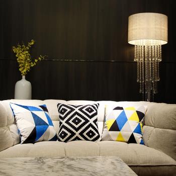 藍黃灰幾何條紋圖案北歐抱枕套靠墊簡約現代樣板房抱枕沙發靠枕