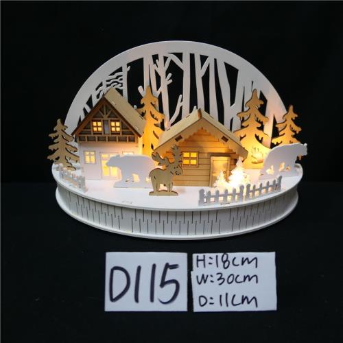 圣誕裝飾品木制發光房子圣誕樹造型居家擺件櫥窗場景布置氛圍擺飾