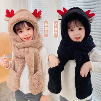 鹿角圍巾手套三件兒童羊絨圣誕