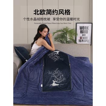 適用寶馬奔馳奧迪汽車抱枕被子兩用加厚多功能珊瑚絨毯子靠墊枕頭
