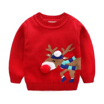 紅色圣誕女童純棉新年毛衣針織衫