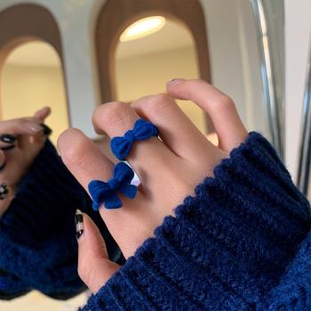 可愛克萊因復古藍色蝴蝶結女戒指