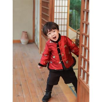 男童中國風唐裝兒童秋冬男寶寶周歲禮服中式馬甲拜年服漢服新年裝
