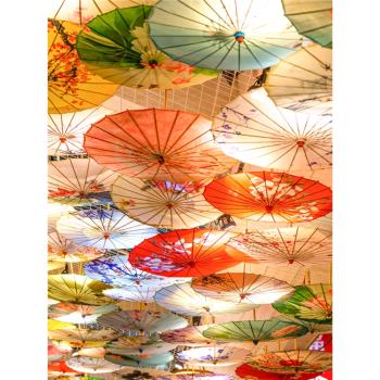 古風裝飾傘吊燈復古油紙傘燈籠中國風戶外防水綢布餐廳街景室內