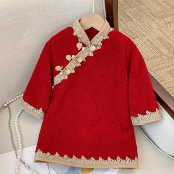 洋氣寶寶紅色新年裝加絨旗袍裙