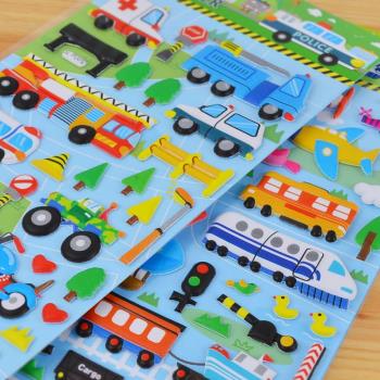 汽車飛機交通工具泡棉貼韓國立體兒童卡通泡泡黏貼紙學生新年禮物