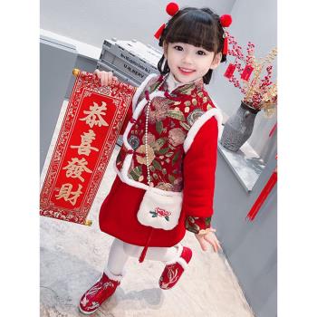 女童拜年服冬裝新年喜慶衣服中國風兒童唐裝小女孩寶寶一周歲禮服