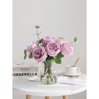 過新年仿真花假花奧斯汀玫瑰花束超真保濕手感美容院裝飾桌面擺設