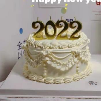 新年生日蛋糕2022數字金色蠟燭創意浪漫烘培西點裝飾插件鉆石蠟燭