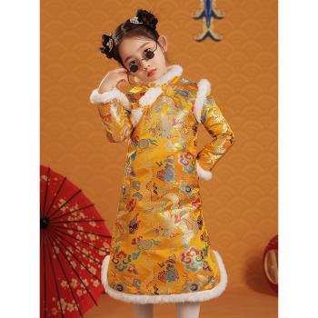 國潮中國風加絨加厚過年女童旗袍
