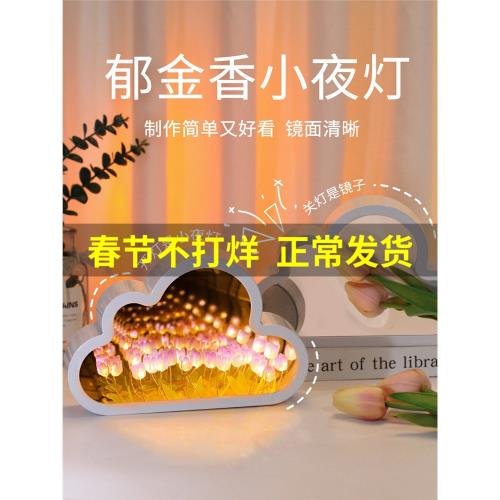 云朵郁金香花海小夜燈鏡子手工diy創意禮物女生閨蜜生日