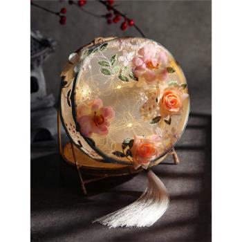 模擬花朵刺繡燈籠掛流蘇跳舞蹈宮燈復古風漢服中秋節發光花燈成品