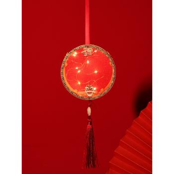 中國風竹編燈籠中式圓形手提大紅色端午節發光新年節日醒獅宮燈