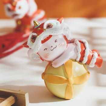 雜啊醒獅創意兔年中國風樹脂客廳桌面裝飾小擺件新年可愛祝福禮物