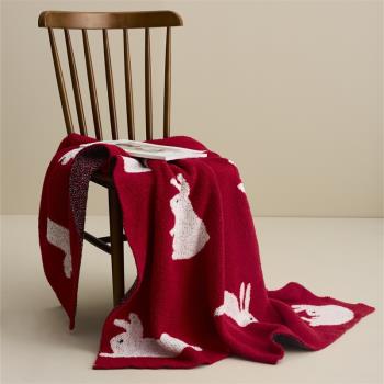 朗高家居超火的新年本命年兔子毯子A類半邊絨針織線毯沙發毯
