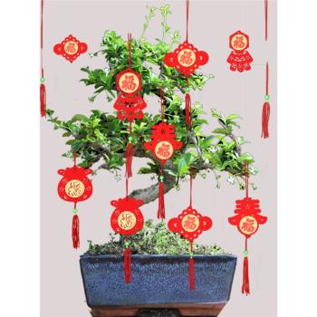 元旦新年小掛件盆景植物過年喜慶掛飾元寶錢袋紅燈籠春節室內裝飾