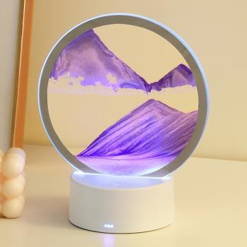 創意新款流沙畫小夜燈客廳臥室3D立體沙漏畫桌面擺件新年禮品