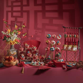 國潮仿真紙杯蛋糕模型甜甜圈新年中國風櫥窗場景裝飾擺件拍攝道具