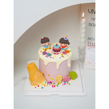 兒童生日派對帽男孩女孩烘焙蛋糕裝飾擺件品蠟燭立體小蛋糕插件