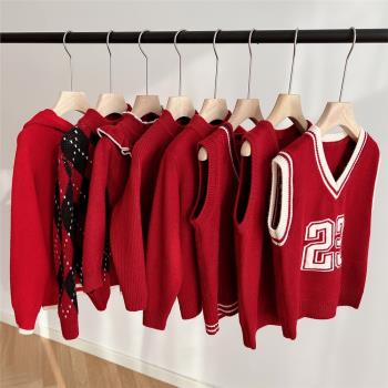 童裝德鉆絨毛衣大紅針織新年裝