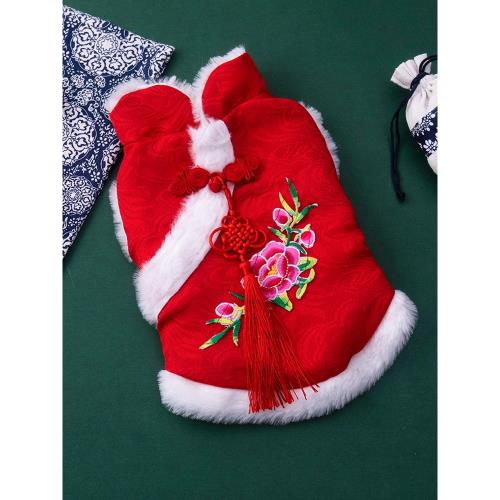 貓咪衣服秋冬新年喜慶牡丹唐裝保暖藍貓布偶英短幼貓寵物陪嫁禮服