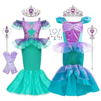 外貿歐美新款萬圣節美人魚公主愛麗兒女童寶寶連衣裙新年表演禮服