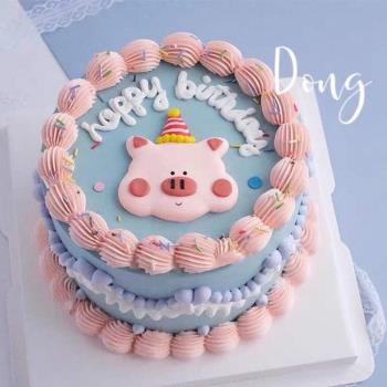 卡通帽子小豬寶寶周歲蛋糕裝飾