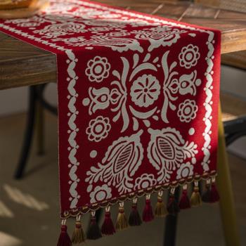 復古歐式美式餐桌桌旗東南亞民族風中式新年春節茶幾電視柜桌旗
