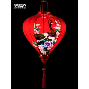 新年燈籠掛飾戶外中國風裝飾古風傳統陽臺孔雀鉆石形創意發光中式