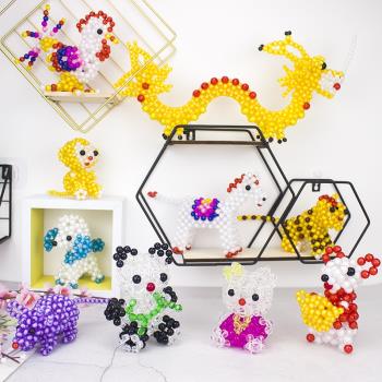 串珠動物擺件十二生肖手工穿珠成品兒童玩具桌面裝飾春節新年禮物