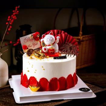 烘焙蛋糕裝飾大吉大利舉手貓卡通擺件新年喜慶生日派對蛋糕裝扮