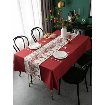 2023過新年主題桌布紅色喜慶春節氛圍感餐桌桌旗防水防油裝飾臺布