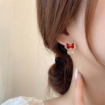 老虎紅色過年女設計感耳環