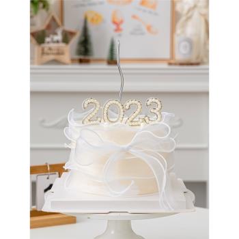 2023新年唯美魚尾紗絲帶烘焙蛋糕圍邊裝扮跨年派對珍珠2023插件