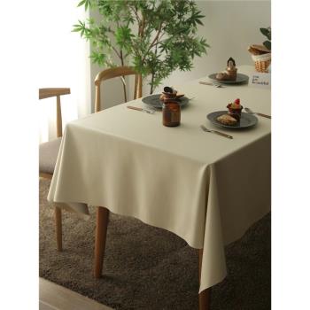 桌布奶油白色皮革防水防油免洗輕奢高級感新年莫蘭迪純色餐桌布