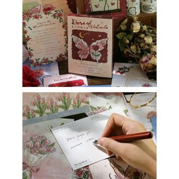 明信片盒裝 ins新年祝福節日式手繪植物空白背景素材卡片生日賀卡