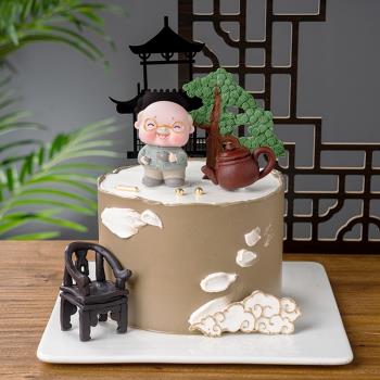 爺爺奶奶過大壽生日蛋糕裝飾椅子茶壺茶具擺件松樹祥云硅膠模具