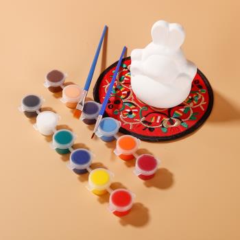 兔年吉祥物新年手工diy陶瓷兔爺 泥人泥塑制作美術彩繪教學材料包