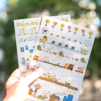 防水可愛手賬貼紙套裝PET貼畫手帳本兒童ins風裝飾粘貼小圖案透明