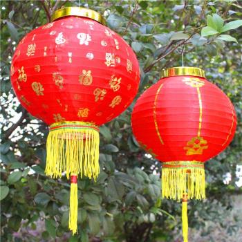 新年春節大紅燈籠戶外防水防曬絨布燈籠裝飾節日佈置長圓百福燈籠