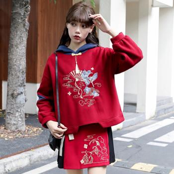紅色套裝新年款中國風漢元素衛衣
