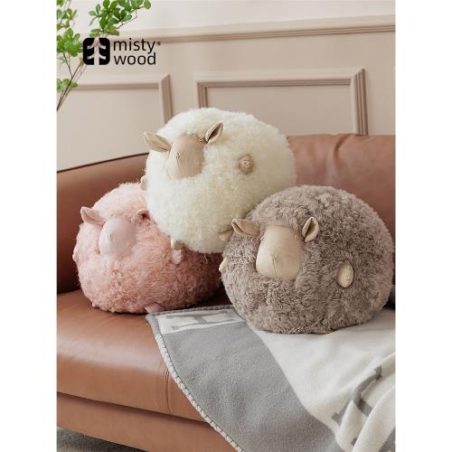 小羊羊球抱枕真羊毛可愛沙發靠墊綿羊客廳靠枕生日禮物520情人節