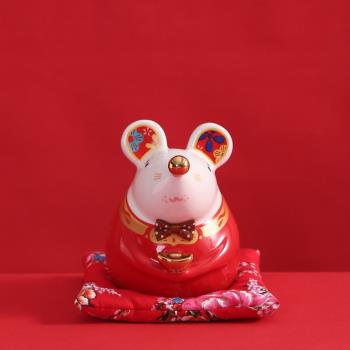 創意陶瓷老鼠擺件鼠年儲錢罐存錢罐只進不出八方來財新年禮物