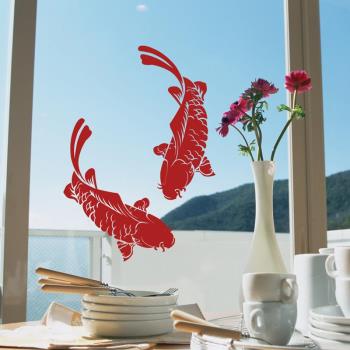 新年喜慶紅色鯉魚墻貼 廚房防水磁磚玻璃貼餐廳酒店櫥窗裝飾貼紙