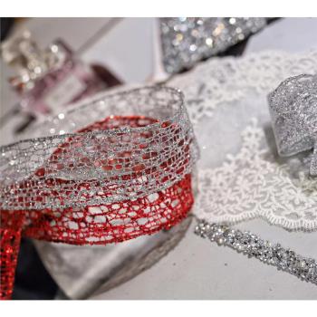 進口閃絲帶 寬3.8cm冬天和新年用銀網紅網系列手工織帶緞帶