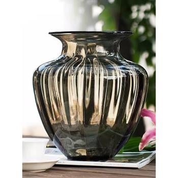 闌珊樹巴洛克風格大浮雕透明玻璃花瓶器北歐式復古裝飾擺件琥珀灰